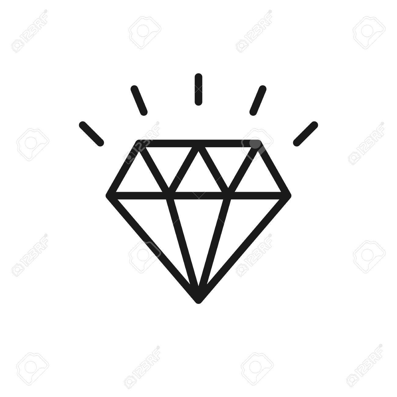Black isolated outline icon of shiny diamond on white background.