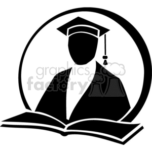 Black and white outline of a student graduating clipart. Royalty.