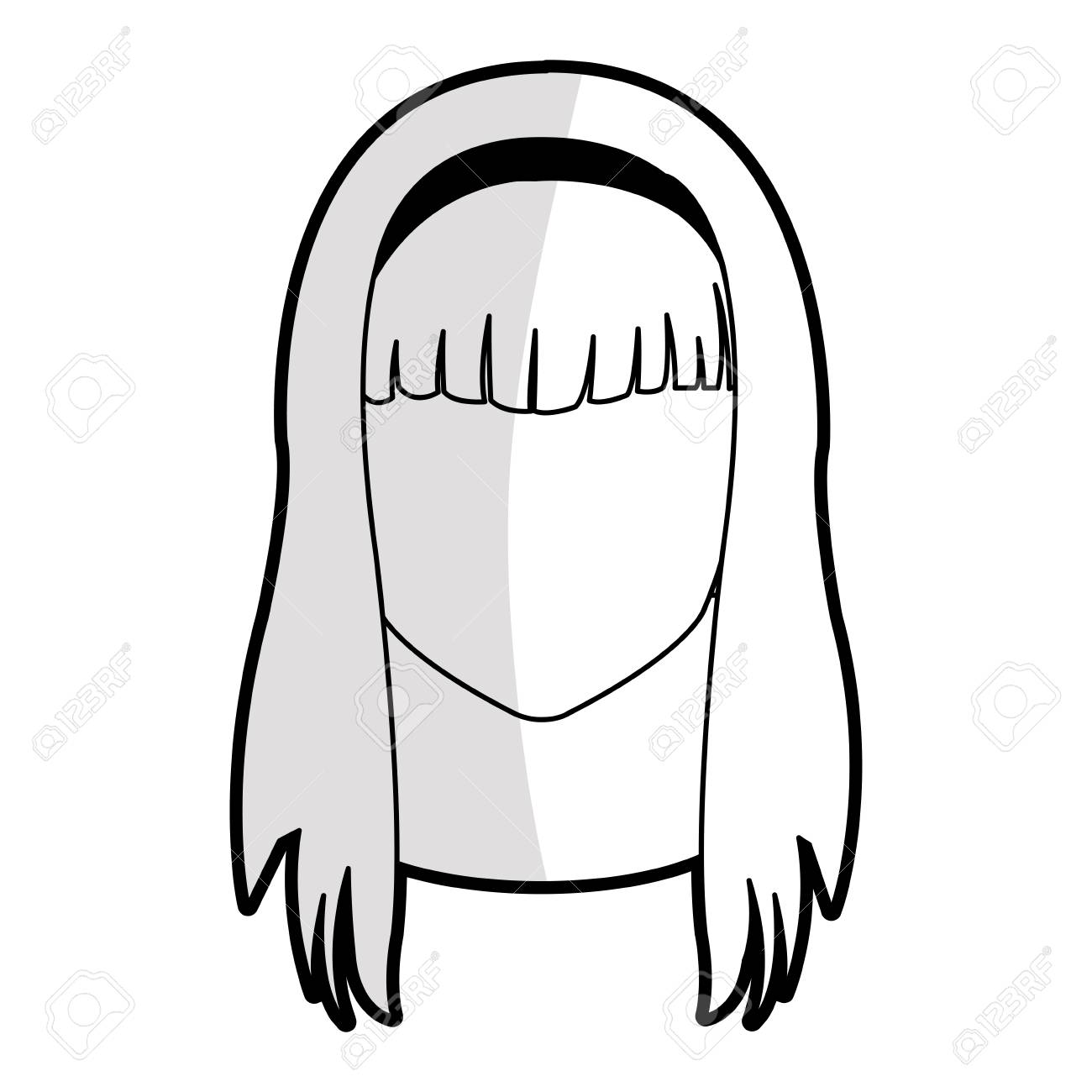 Faceless young woman with long straight hair with fringe icon...