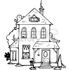 black and white haunted house clipart. Royalty.