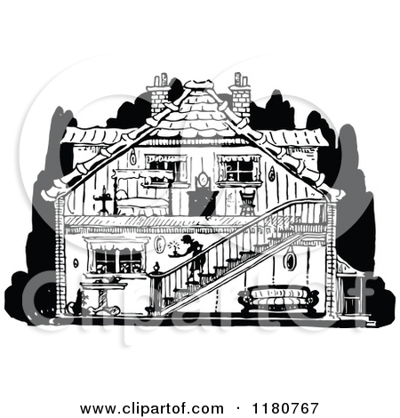 Black And White Image Of House Interior Clipart.
