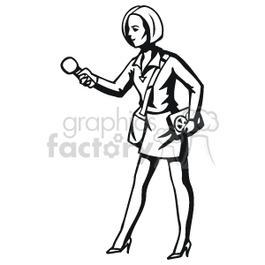 Black and white woman reporter clipart. Royalty.