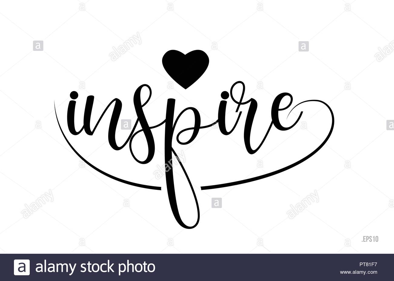 inspire word text with black and white love heart suitable for card.