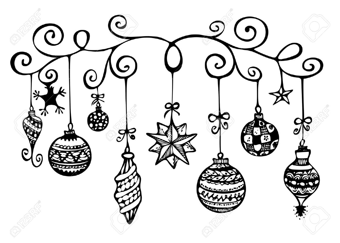 Black And White Christmas Ornaments Clipart.