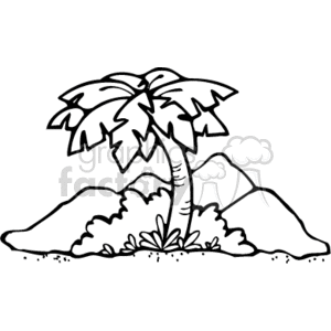 Black and white palm tree scenery clipart. Royalty.