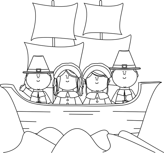 Black and White Pilgrims on the Mayflower Clip Art.
