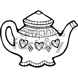 black white cartoon teapot art clipart. Royalty.