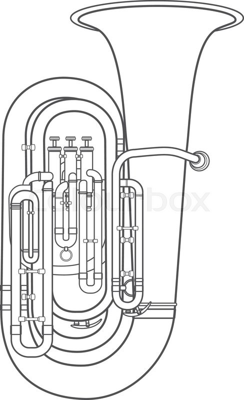 Vector dark grey outline tuba wind.