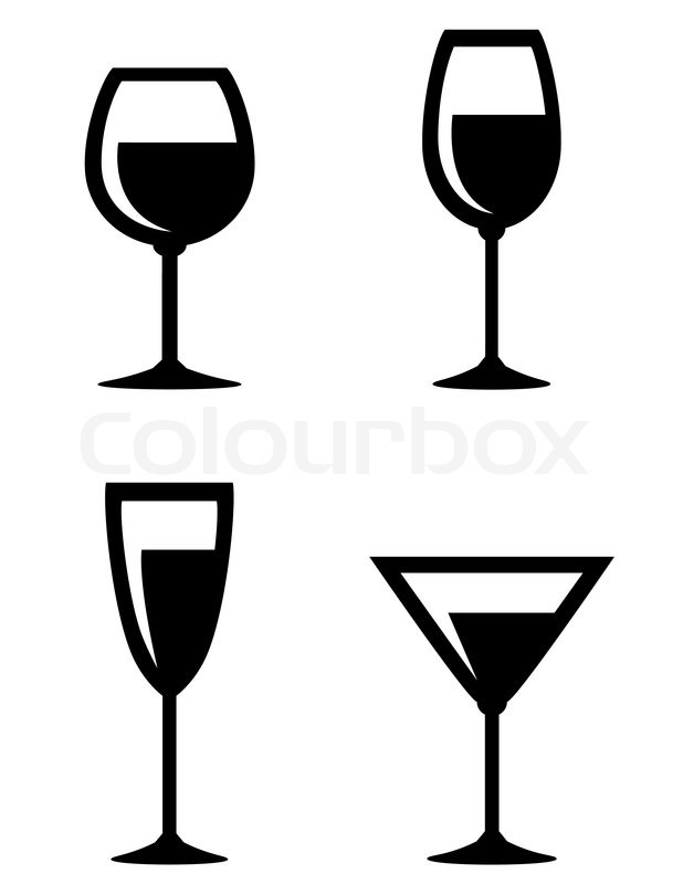 Set Of Isolated Wine Glasses Icons On Whit #107075.