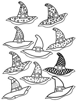 Witch hat clipart * color and black and white.