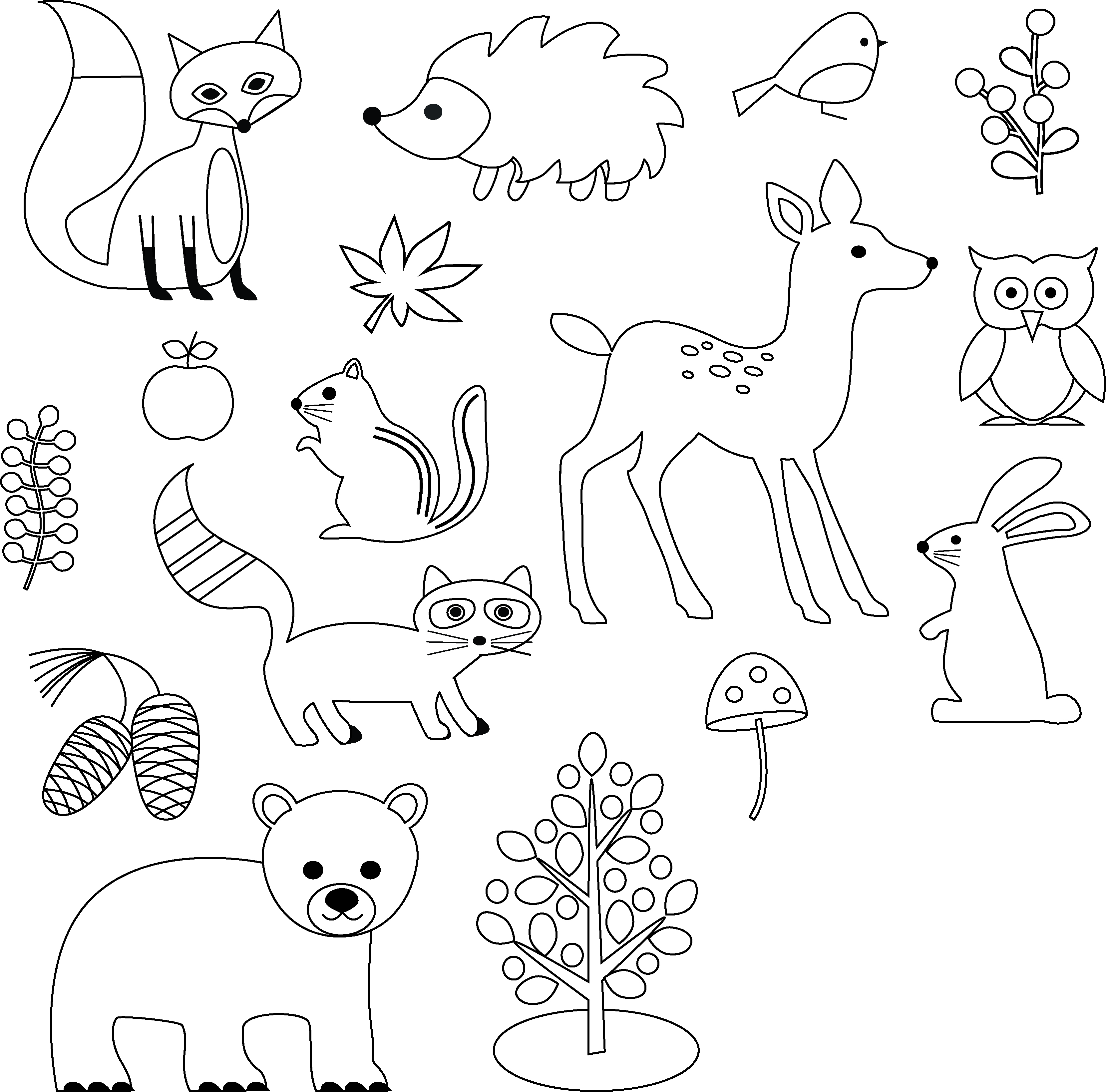 Woodland Animals Digital Stamps Clipart.