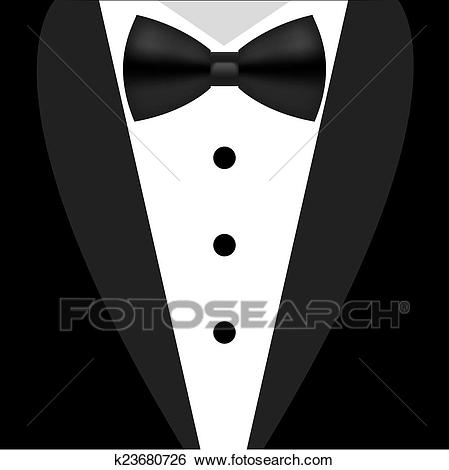 Flat black and white tuxedo bow tie Clip Art.