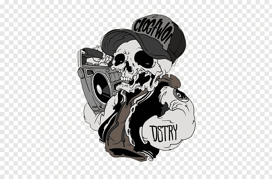 Skeleton holding boombox graphic, Los Angeles Drawing Skull.