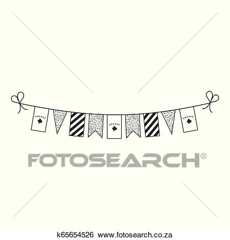 Decorations bunting flags for Kosovo national day holiday in black outline  flat design Clip Art.