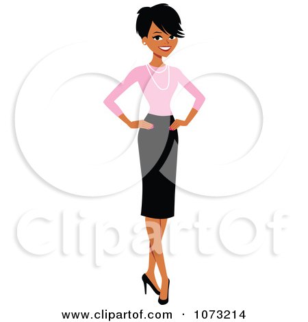 Clipart Corporate Black Businesswoman In A Skirt And Pink Shirt.