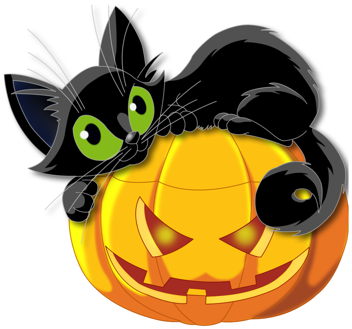 Large Transparent Halloween Pumpkin with Black Cat Clipart.