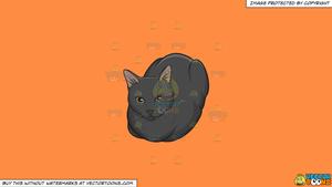 Clipart: A black cat with bright green eyes on a Solid Mango Orange Ff8C42  Background.