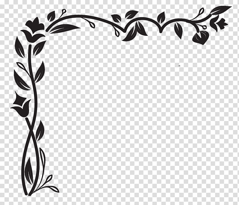 Corners R, black flower and leaves frame transparent.