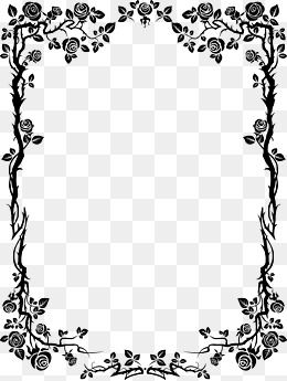 Black Borders, Black, Flowers, Frame PNG Transparent Clipart Image.