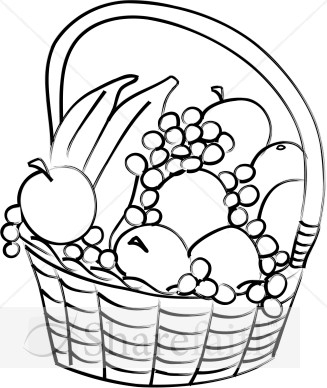 Fruit basket clipart black and white.