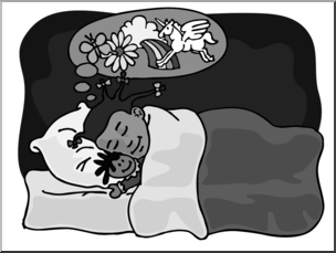 Clip Art: Kids: Sleeping Girl Grayscale I abcteach.com.