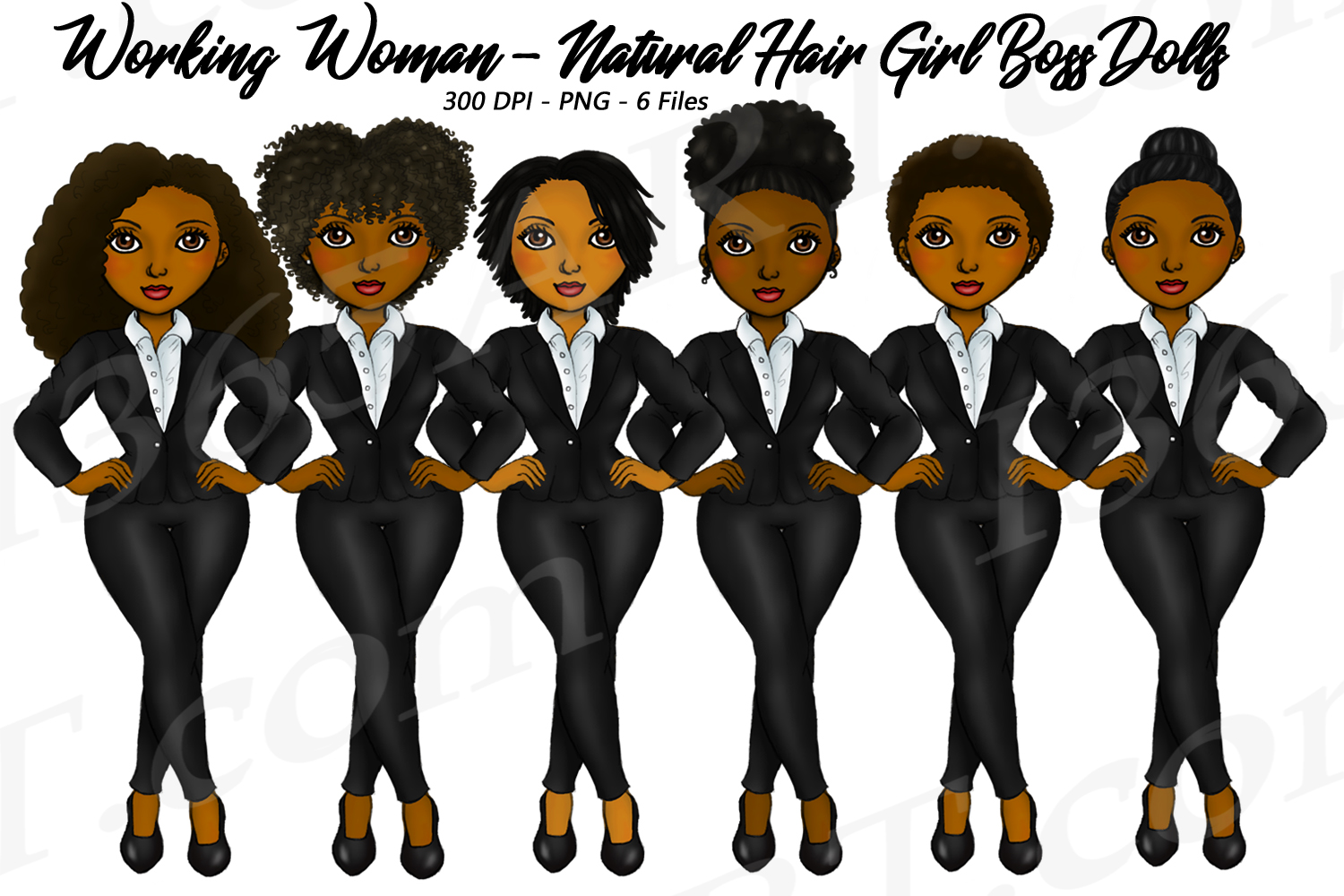 Working Woman Fashion Clipart, Black Girls, NaturalHair.