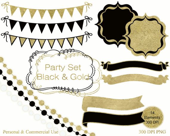 BLACK & GOLD METALLIC Clipart for Commercial Use Clip Art.
