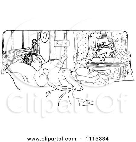 Clipart of a Retro Vintage Black and White Group of Sleepy Kids or.