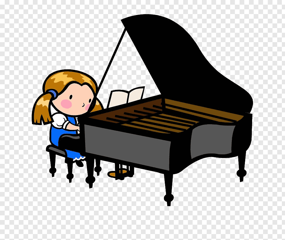 Girl playing piano, Piano Cartoon Child graphy Illustration.
