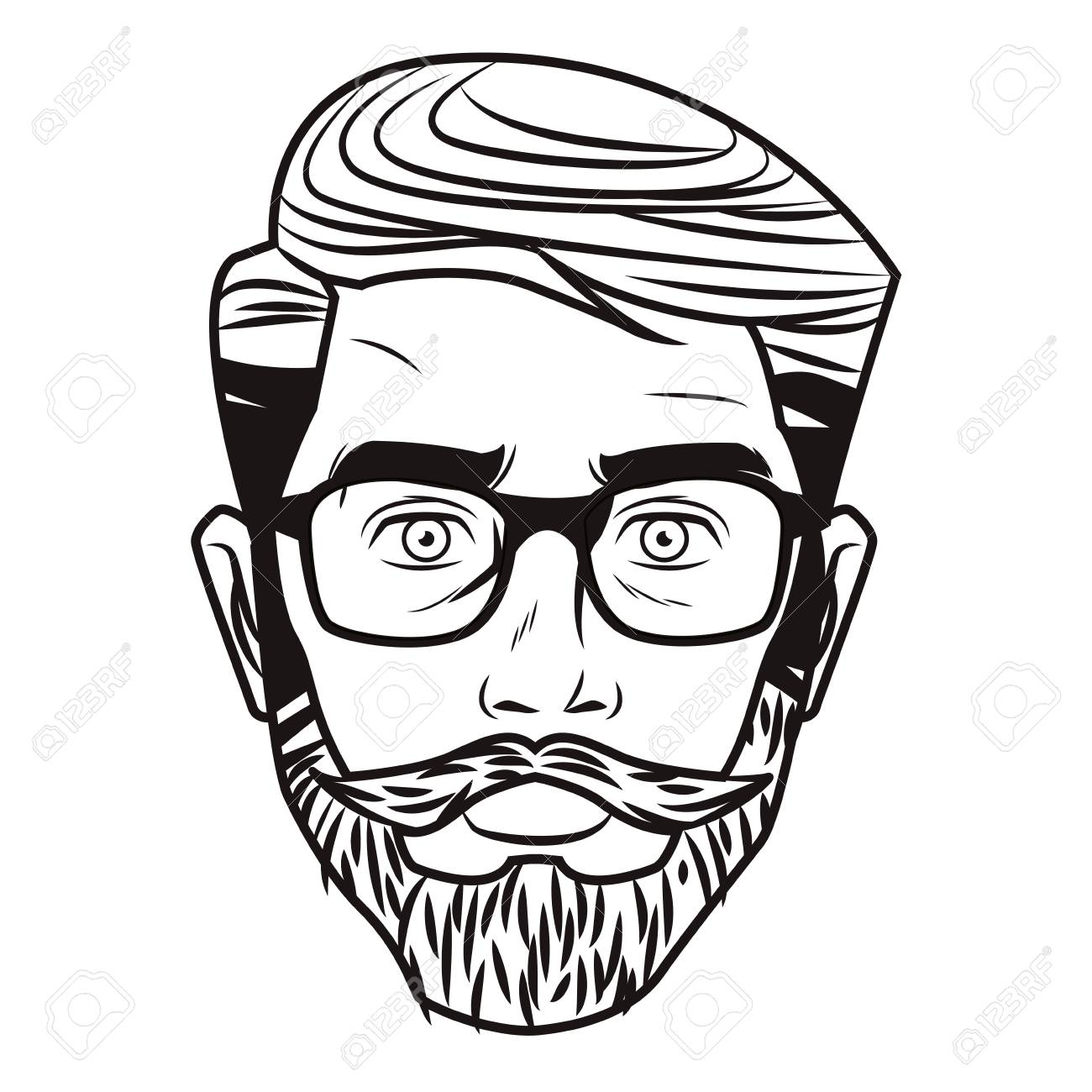 Pop art hispter man face with sunglasses in black and white vector...