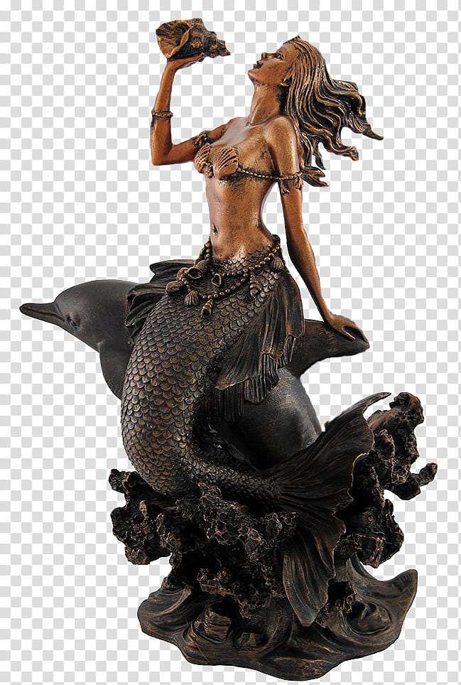 Mermaid Statues, black and brown sculpture of mermaid.