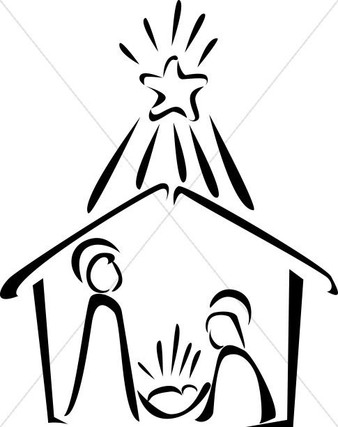 Nativity in Black and White with Bright Star.