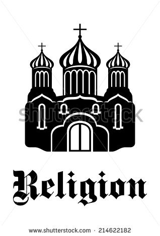 Black And White Silhouette Temple Or Church Icon With Three Onion.