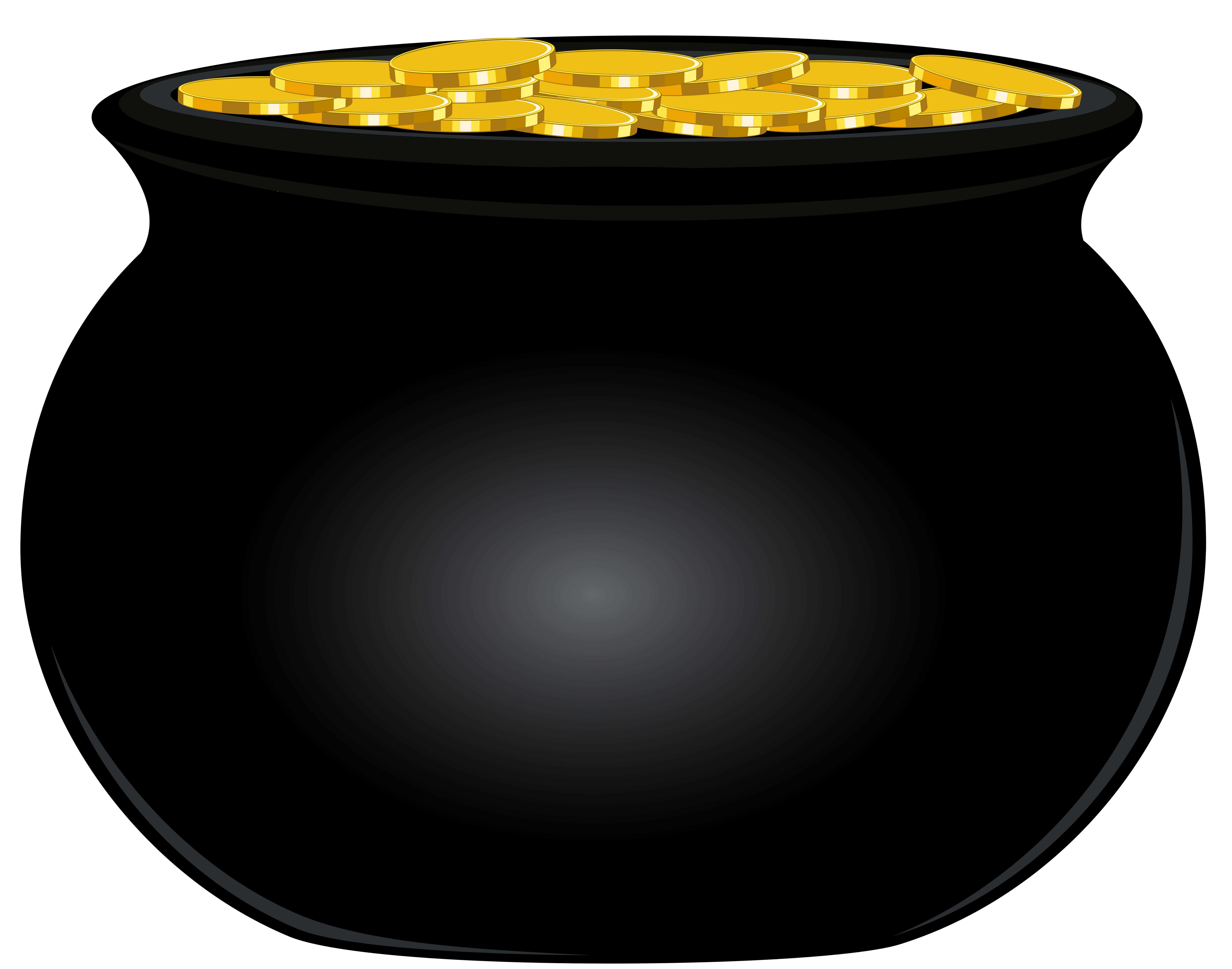 Black Pot of Gold PNG Clip Art Image.