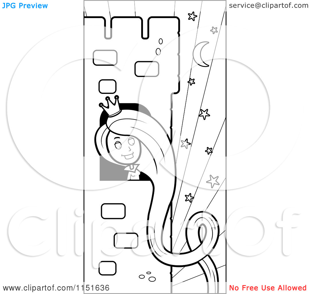 Rapunzel clipart black and white.
