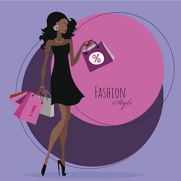 Black Silhouette Woman Purple Shopping Bag Clipart Fashion