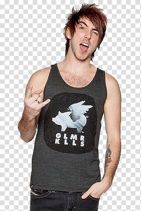 S, man in black tank top posing for transparent background.