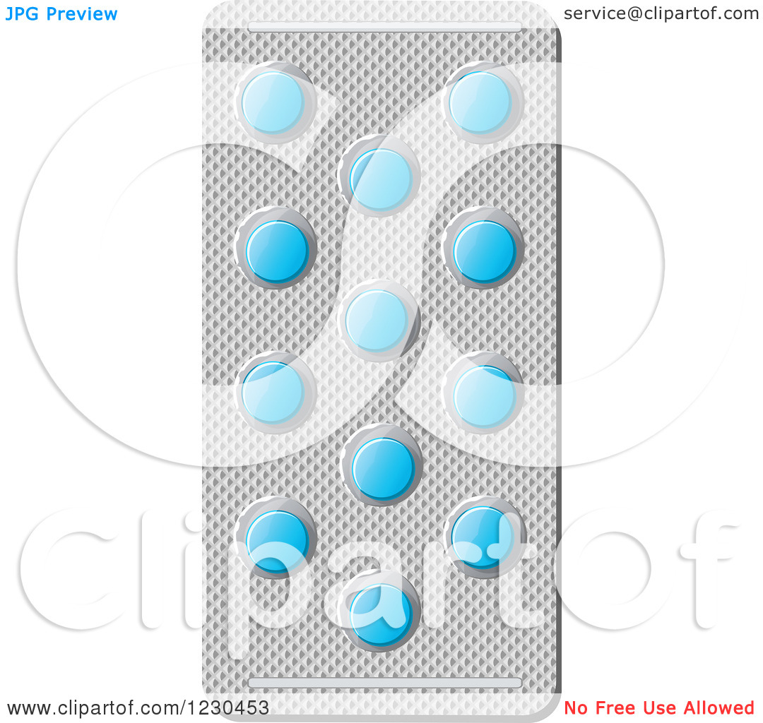 Clipart of a Blister Pack of Blue Pills.