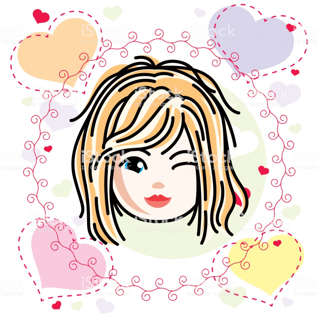 Vector Illustration Of Beautiful Blonde Happy Girl Face Positive.
