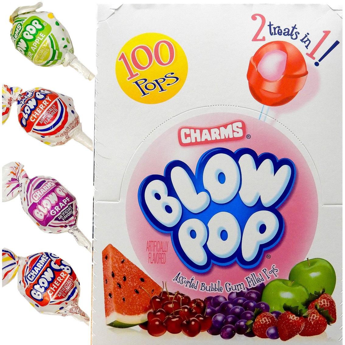 Charms Blow Pops Assorted Flavors 100 Ct. Box.