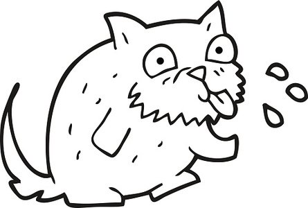 black and white cartoon cat blowing raspberry Clipart Image.