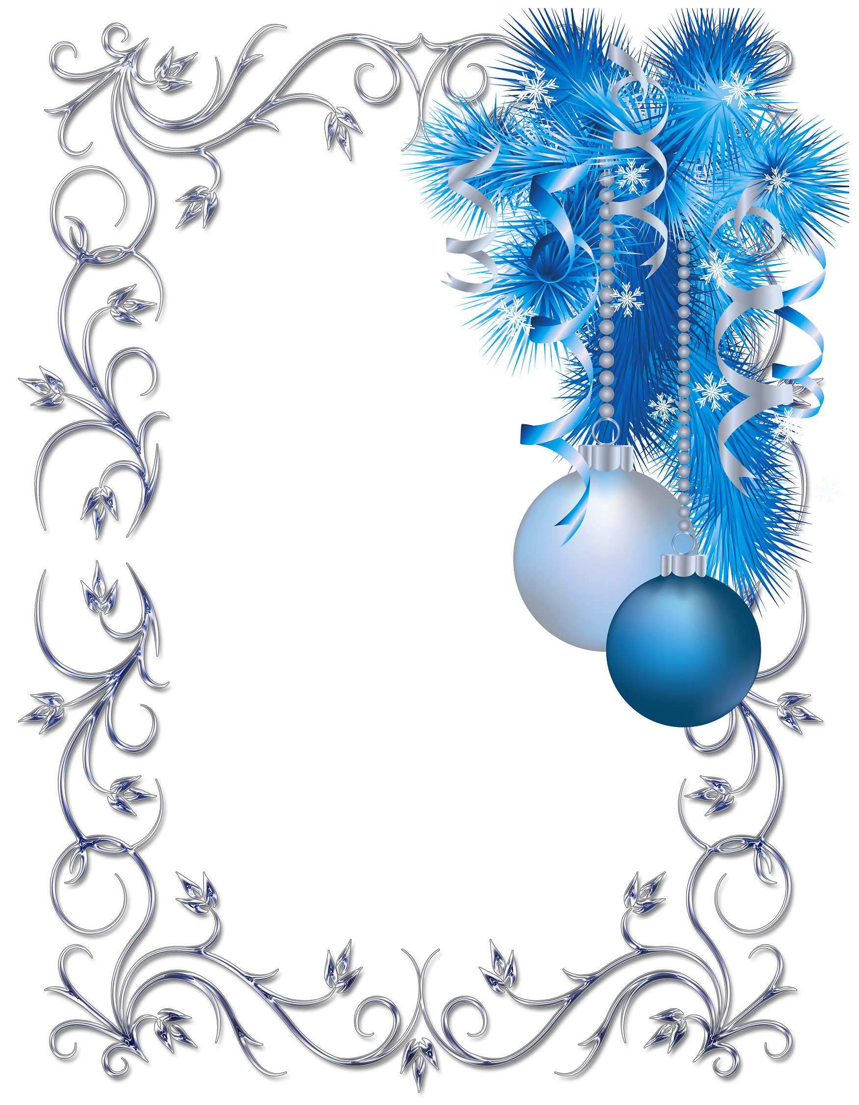 Silver and blue ornament Christmas frame.
