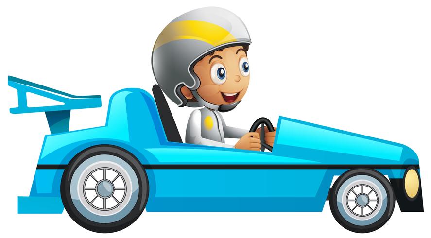 Racer in blue racing car.