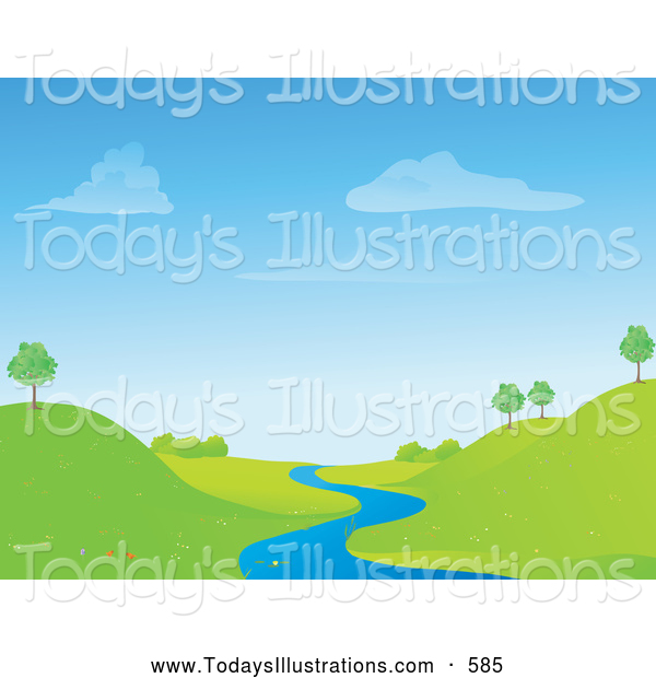 Clipart of a Winding Blue Stream, River or Creek Winding Through a.