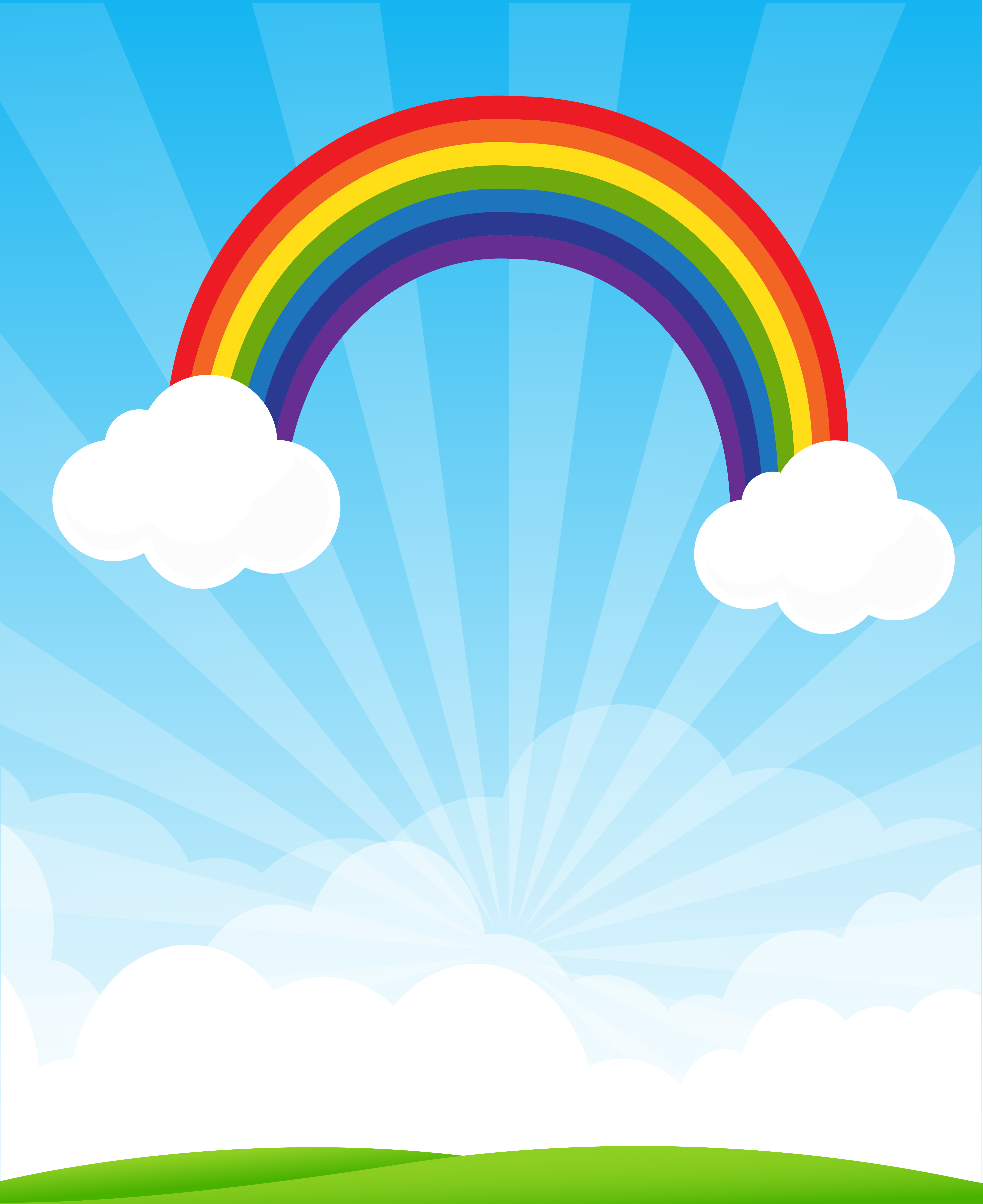 Sunburst and blue sky and rainbow background with copyspace.