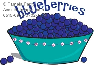 Clip Art Illustration of a Bowl of Blueberries.