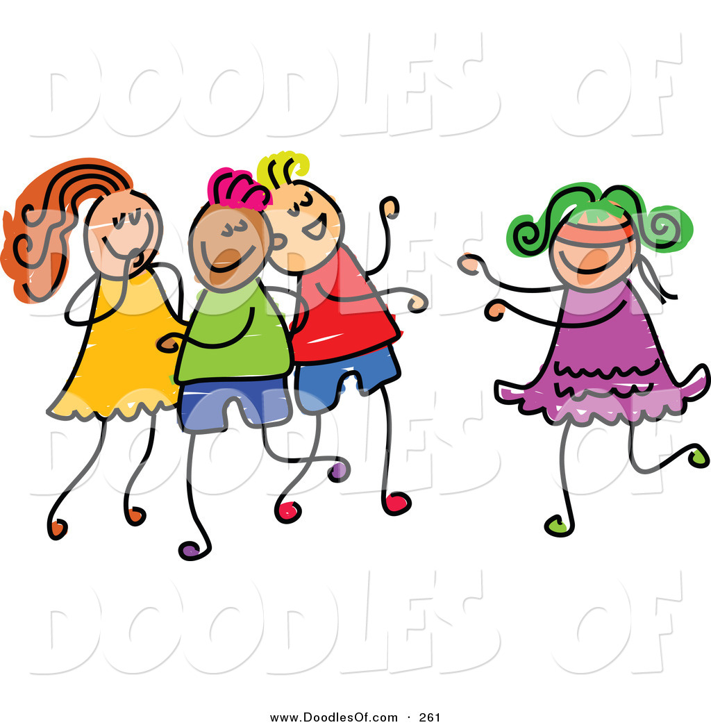 Vector Clipart of a Childs Sketch of a Happy Girl Playing Blind.