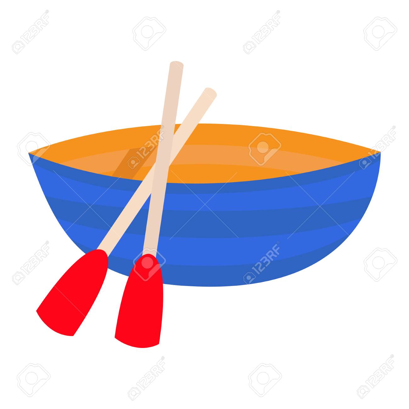 Boat paddle oar icon. Blue vessel skiff. Fisshing boats. Wooden...