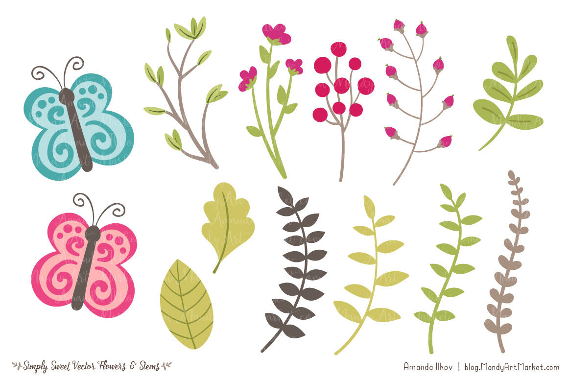 Simply Sweet Vector Flowers & Stems Clipart in Bohemian By Amanda.