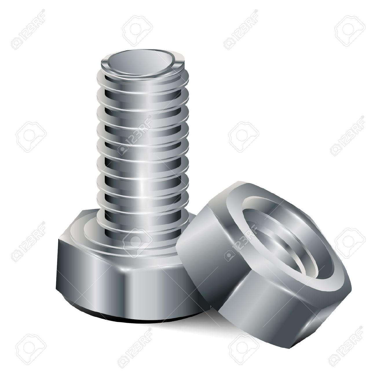 Screw And Metal Nut Isolated On White Background Royalty Free.